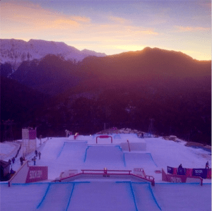 Gus Kenworthy sunrise over ski slope sochi